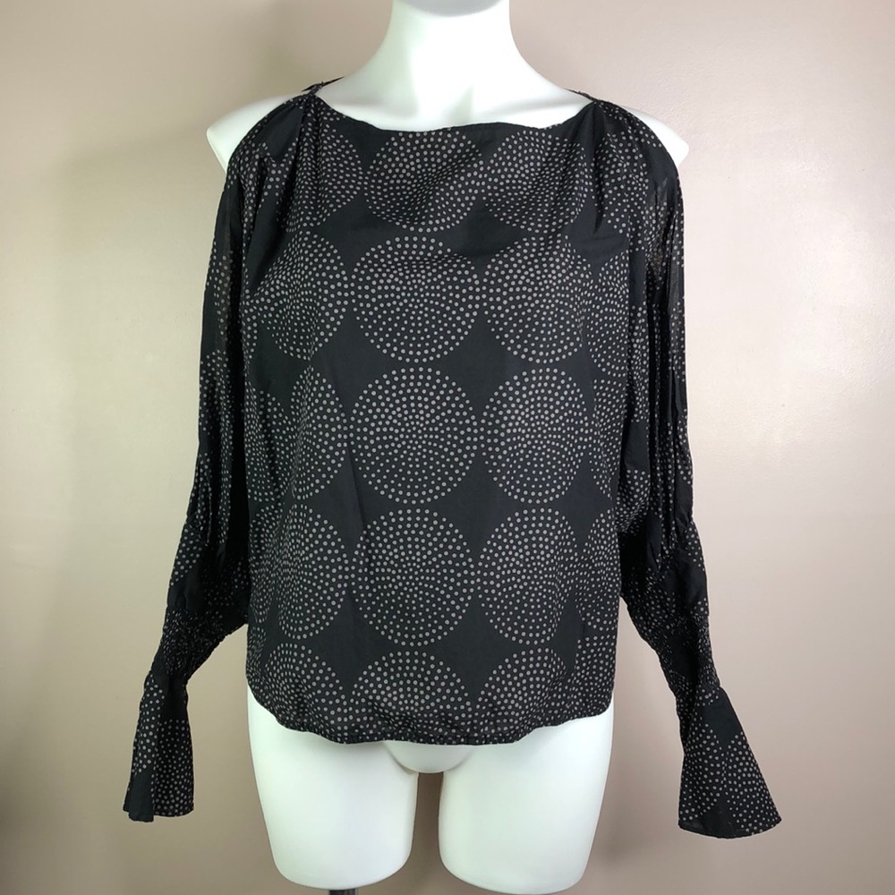 Nili Lotan black gray open cold shoulder blouse XS
